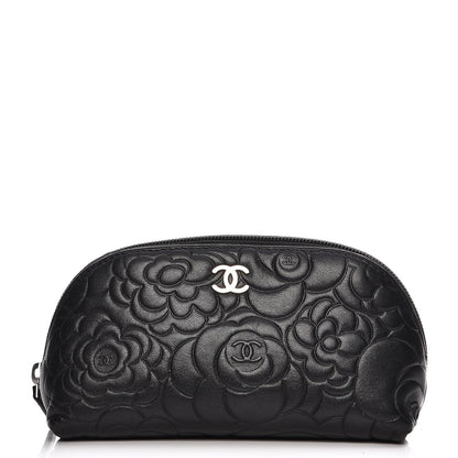 Chanel Lambskin Camellia Embossed Cosmetic Case Black 1 of 8