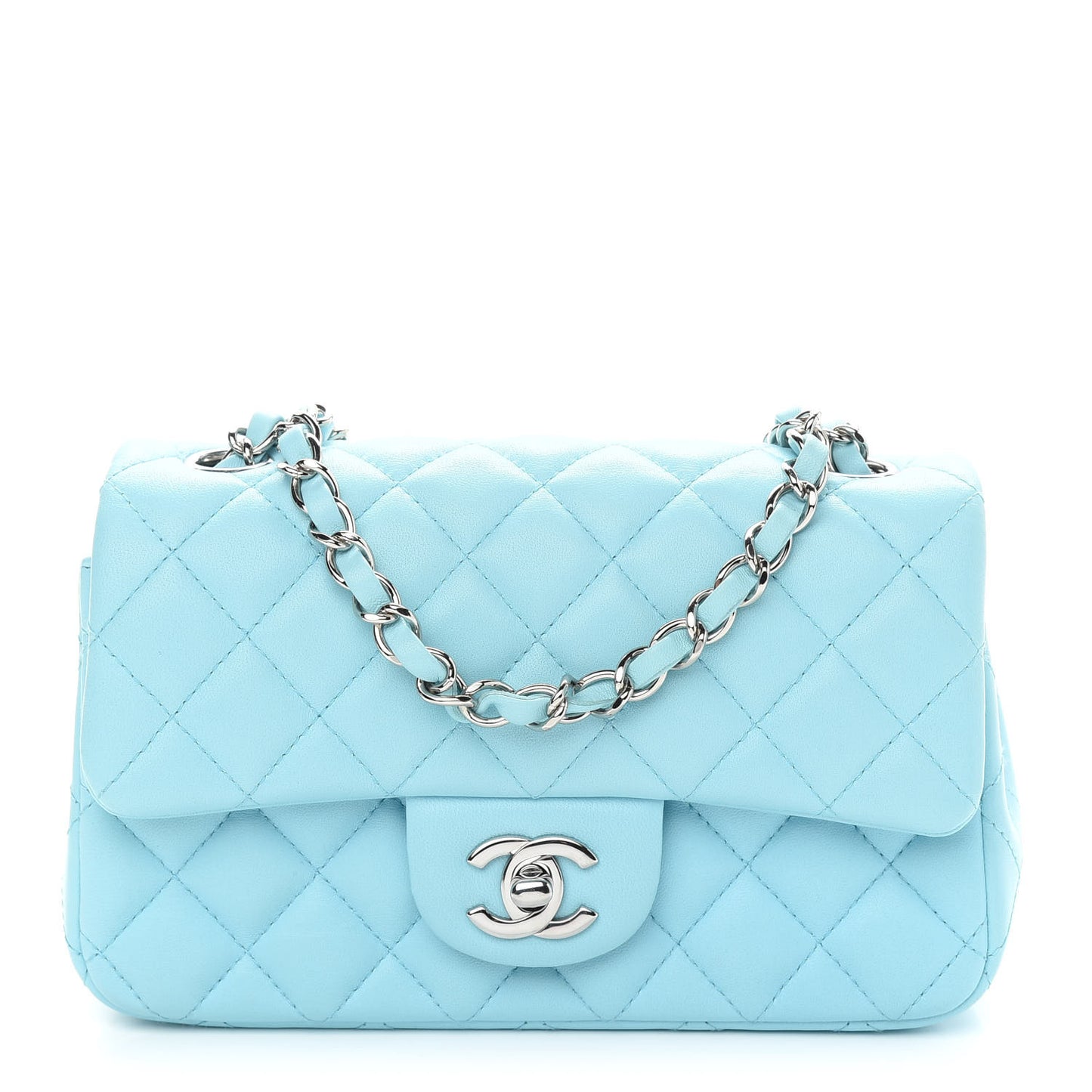 Lambskin Quilted Mini Rectangular Flap Neon Blue