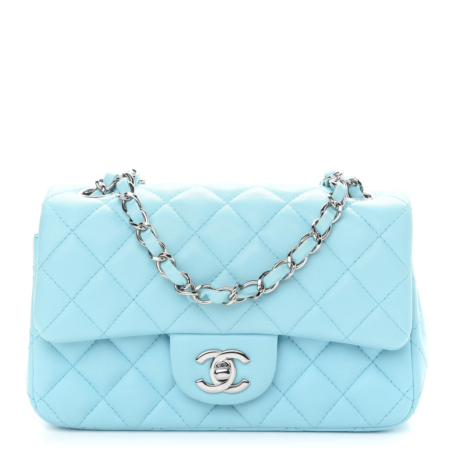 Chanel Lambskin Quilted Mini Rectangular Flap Neon Blue 1 of 9