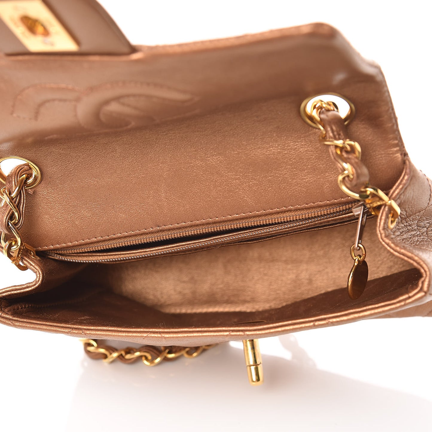 Metallic Lambskin Quilted Mini Square Flap Bronze