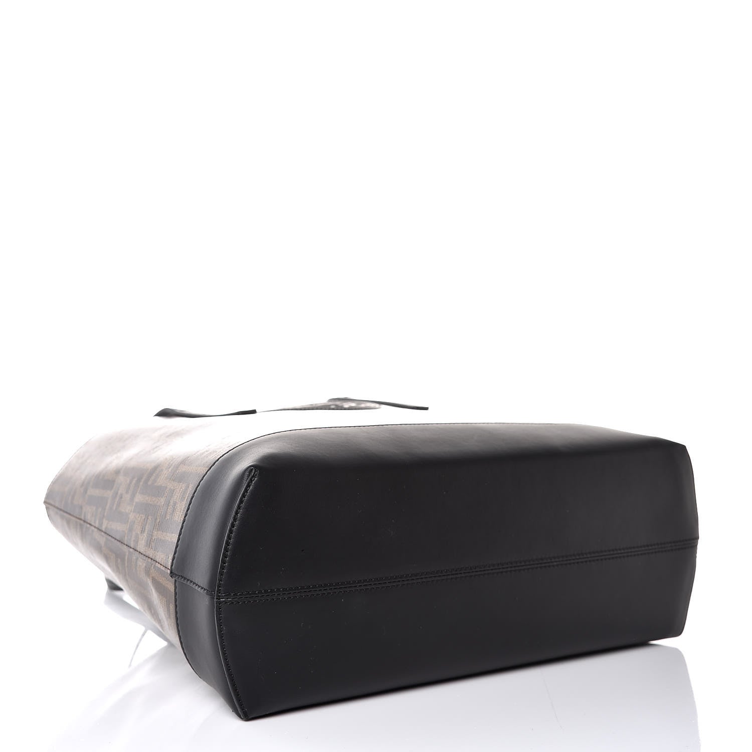 Fendi Glazed Fabric Vitello Century FF 1974 Stamp Patch Shopping Tote Mogano Panna Black 4 of 7