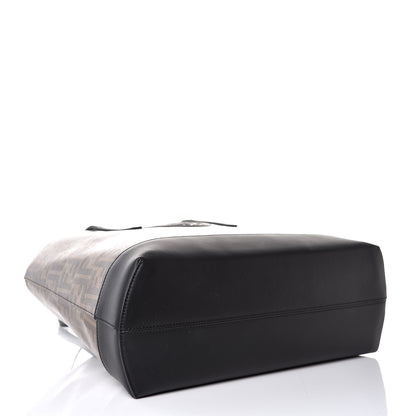 Fendi Glazed Fabric Vitello Century FF 1974 Stamp Patch Shopping Tote Mogano Panna Black 4 of 7