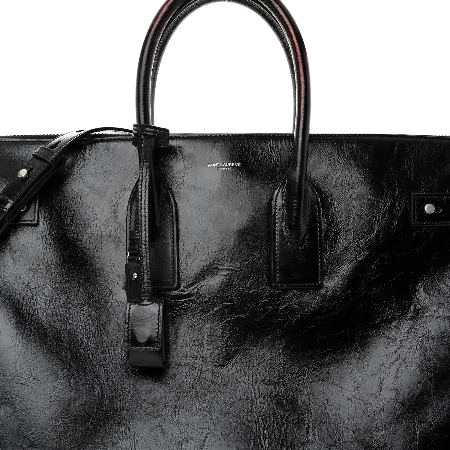 Saint Laurent Cracked Shiny Calfskin Souple 36H Sac De Jour Duffle Black 7 of 9