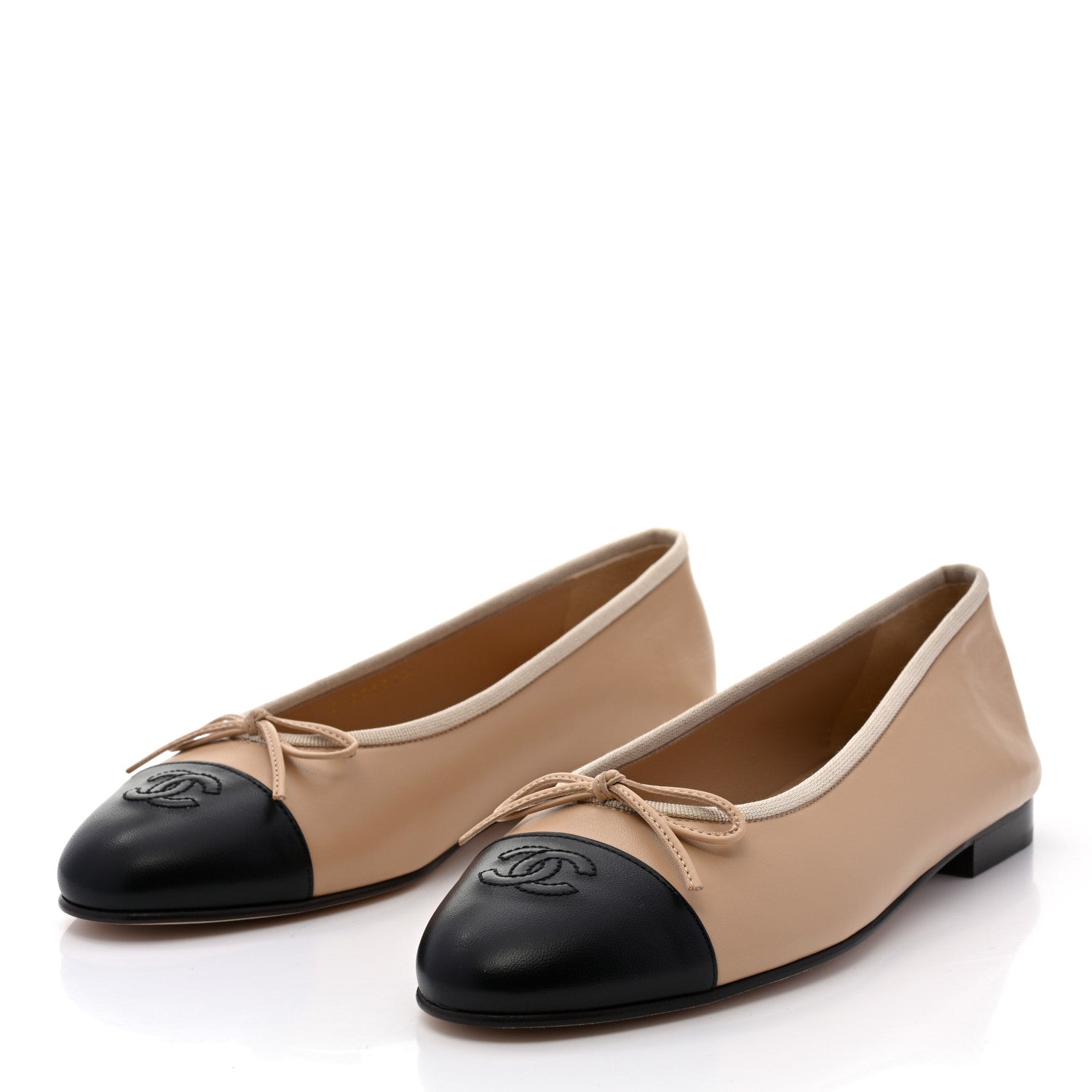 Chanel Lambskin Cap Toe CC Ballerina Flats 40 Beige Black 3 of 9