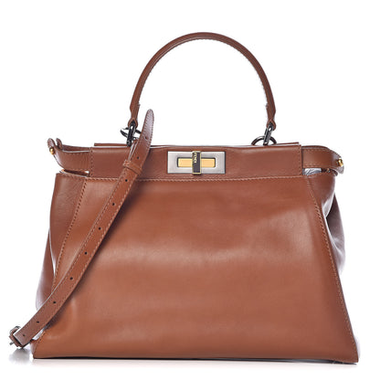 Fendi Vitello Suede Medium Peekaboo Iconic Satchel Cuoio Rame Moro 1 of 10