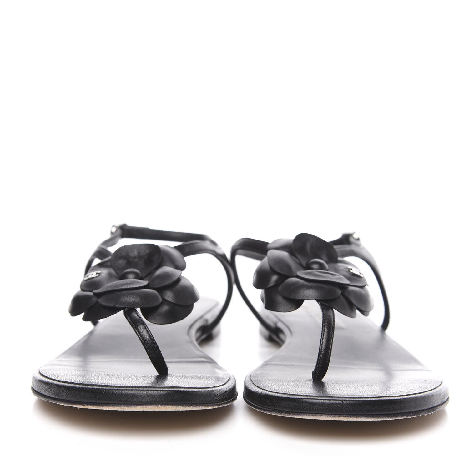 Chanel Lambskin Camellia Thong Sandals 41.5 Black 2 of 8