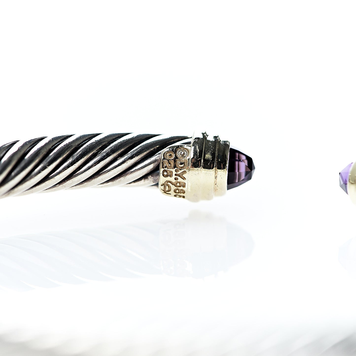 Sterling Silver 14K Yellow Gold Amethyst 5mm Cable Classics Petite Color Bracelet