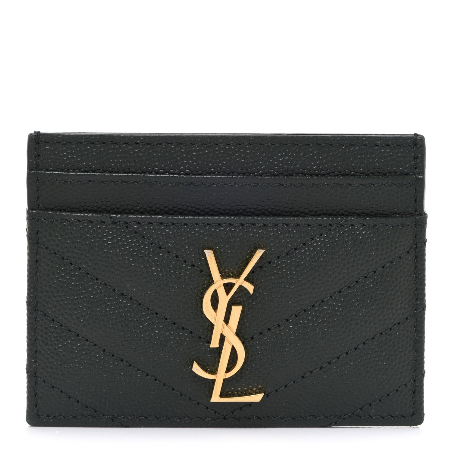 Saint Laurent Grain De Poudre Matelasse Chevron Monogram Credit Card Case Peacock Green 1 of 9
