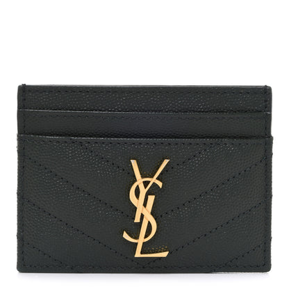 Saint Laurent Grain De Poudre Matelasse Chevron Monogram Credit Card Case Peacock Green 1 of 9