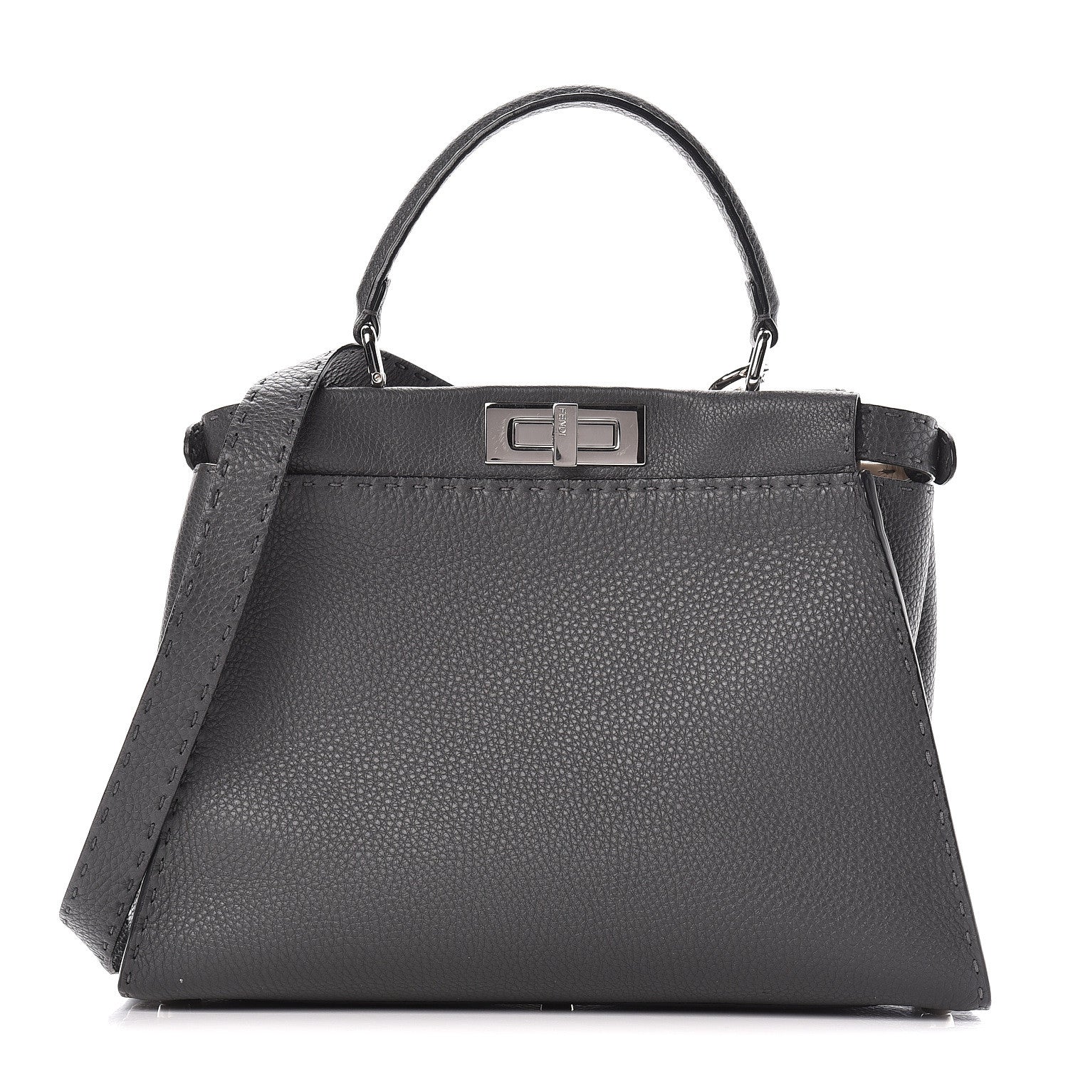Fendi Cuoio Romano Selleria Bi-Color Medium Peekaboo Iconic Satchel Asfalto Latte 3 of 22