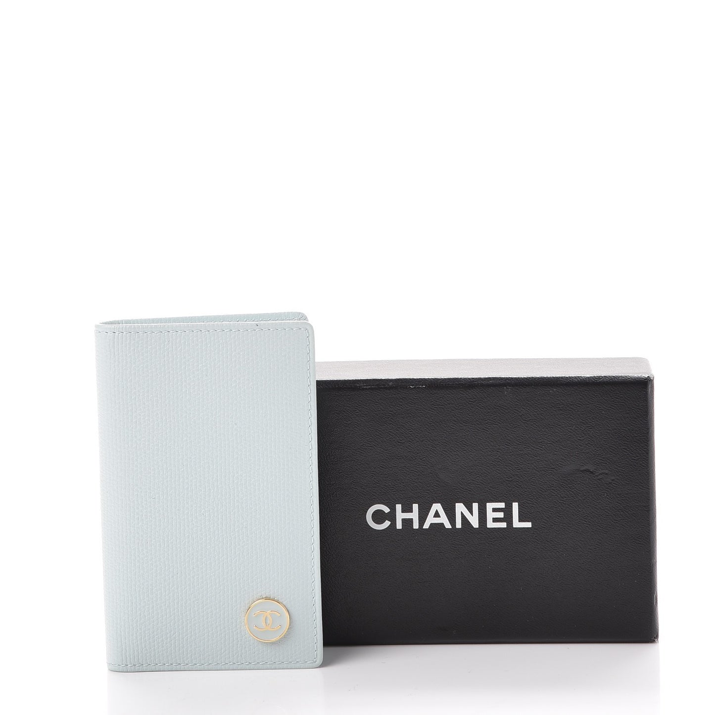 Grained Calfskin Small CC Button Pocket Agenda Cover Light Blue