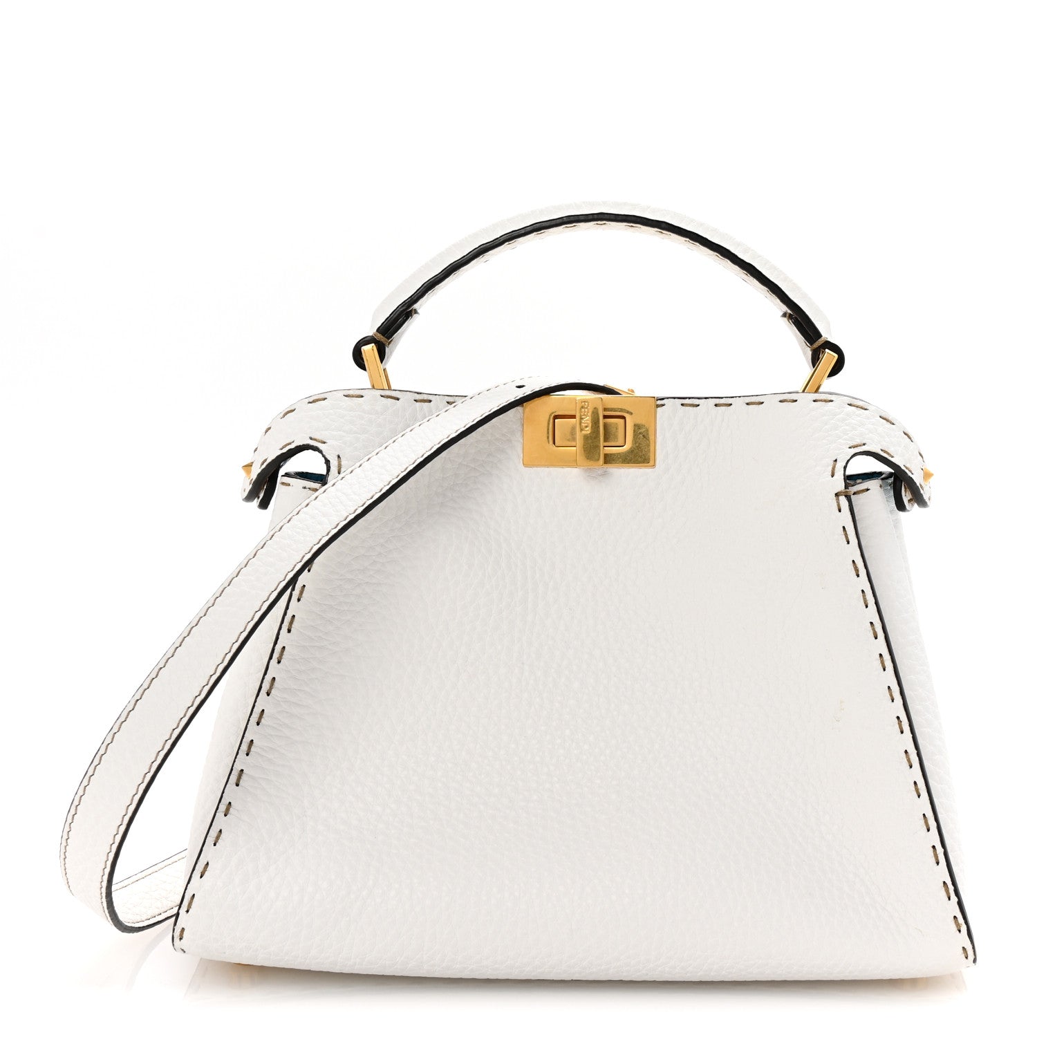Fendi Cuoio Romano Selleria Medium Peekaboo Iconic Essentially Satchel White Papiro Pool 1 of 9