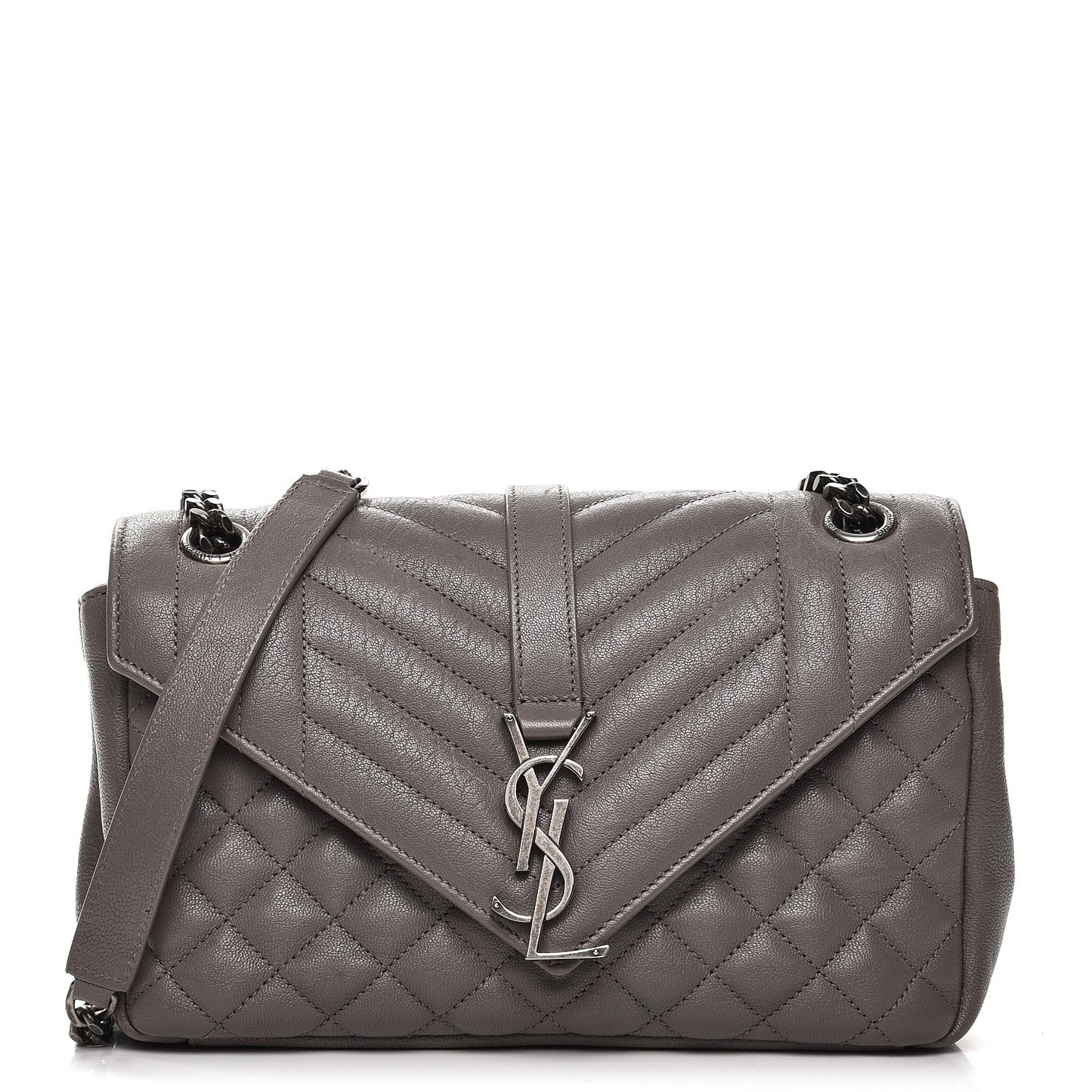 Sheepskin Tri-Quilt Monogram Medium College Bag Gray