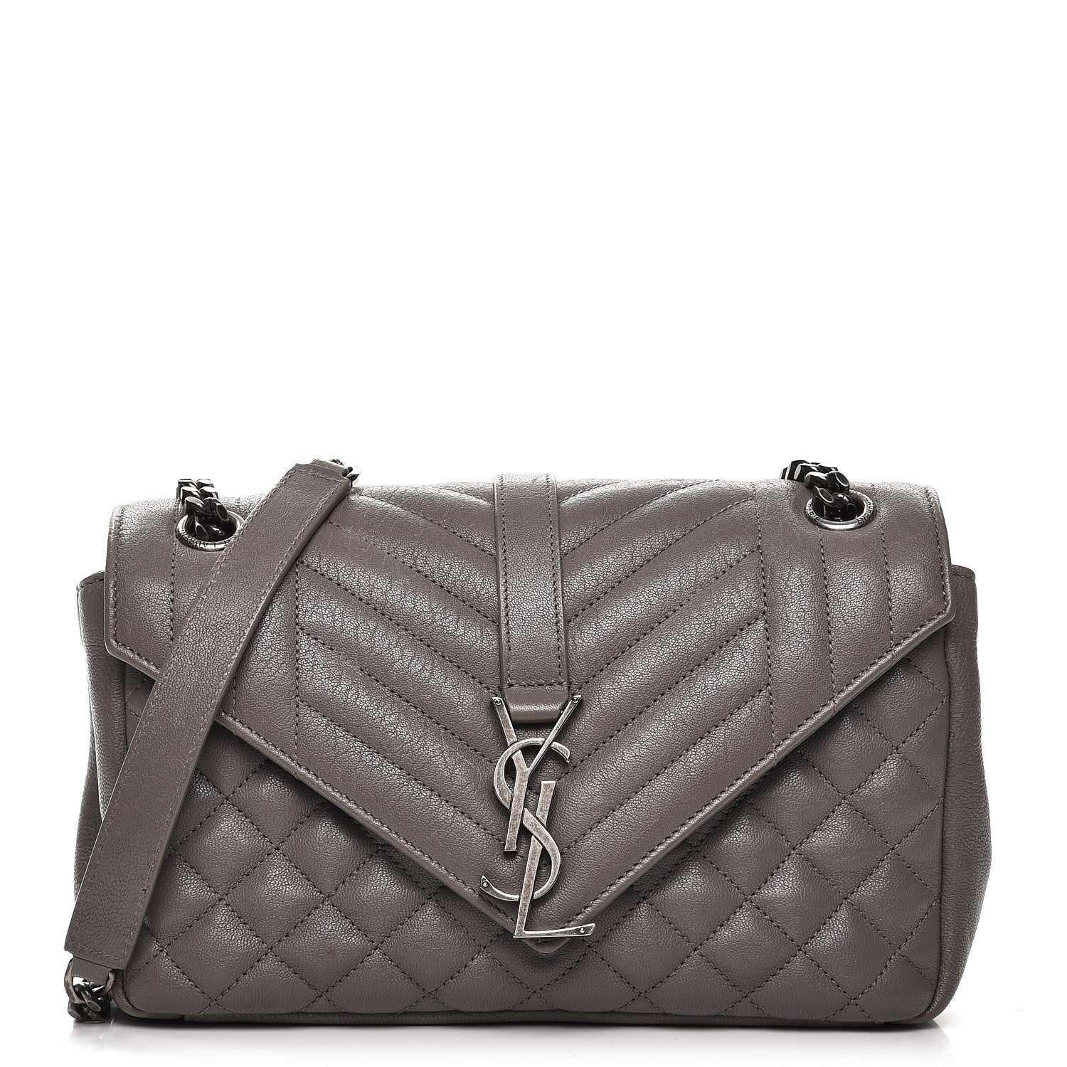 Saint Laurent Sheepskin Tri-Quilt Monogram Medium College Bag Gray 1 of 9