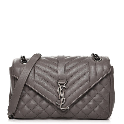 Saint Laurent Sheepskin Tri-Quilt Monogram Medium College Bag Gray 1 of 9