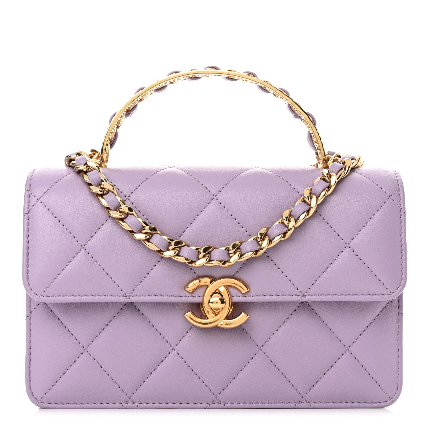 Chanel Shiny Calfskin Quilted Mini Metal Top Handle Flap Purple 1 of 13