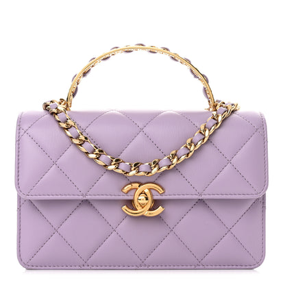 Chanel Shiny Calfskin Quilted Mini Metal Top Handle Flap Purple 1 of 13