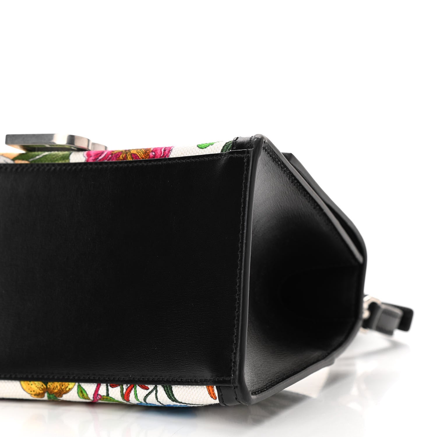 Balenciaga X GUCCI Canvas Boarded Plutone Calfskin Flora Logo Print Small Hourglass Top Handle Bag White Multicolor Black 10 of 10