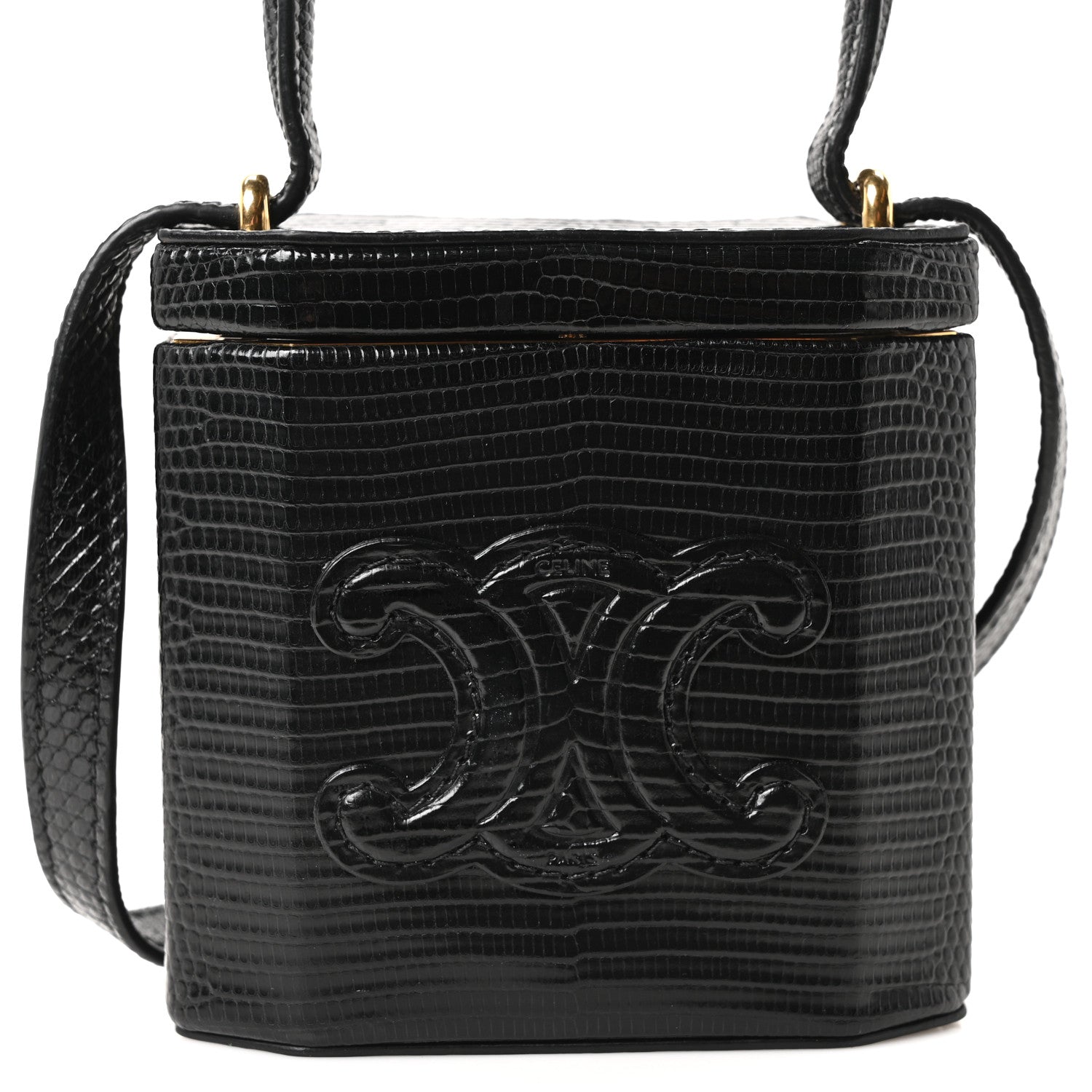 Celine Lizard Triomphe Mini Vanity Case Black 1989210 – FASHIONPHILE