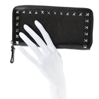 Valentino Garavani Craquele Calfskin Rockstud Zip Around Wallet Black 2 of 10