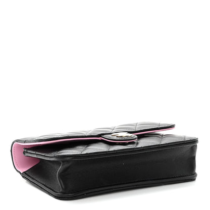 Chanel Lambskin Quilted Flap Phone Holder With Chain Black Lilac 4 of 11