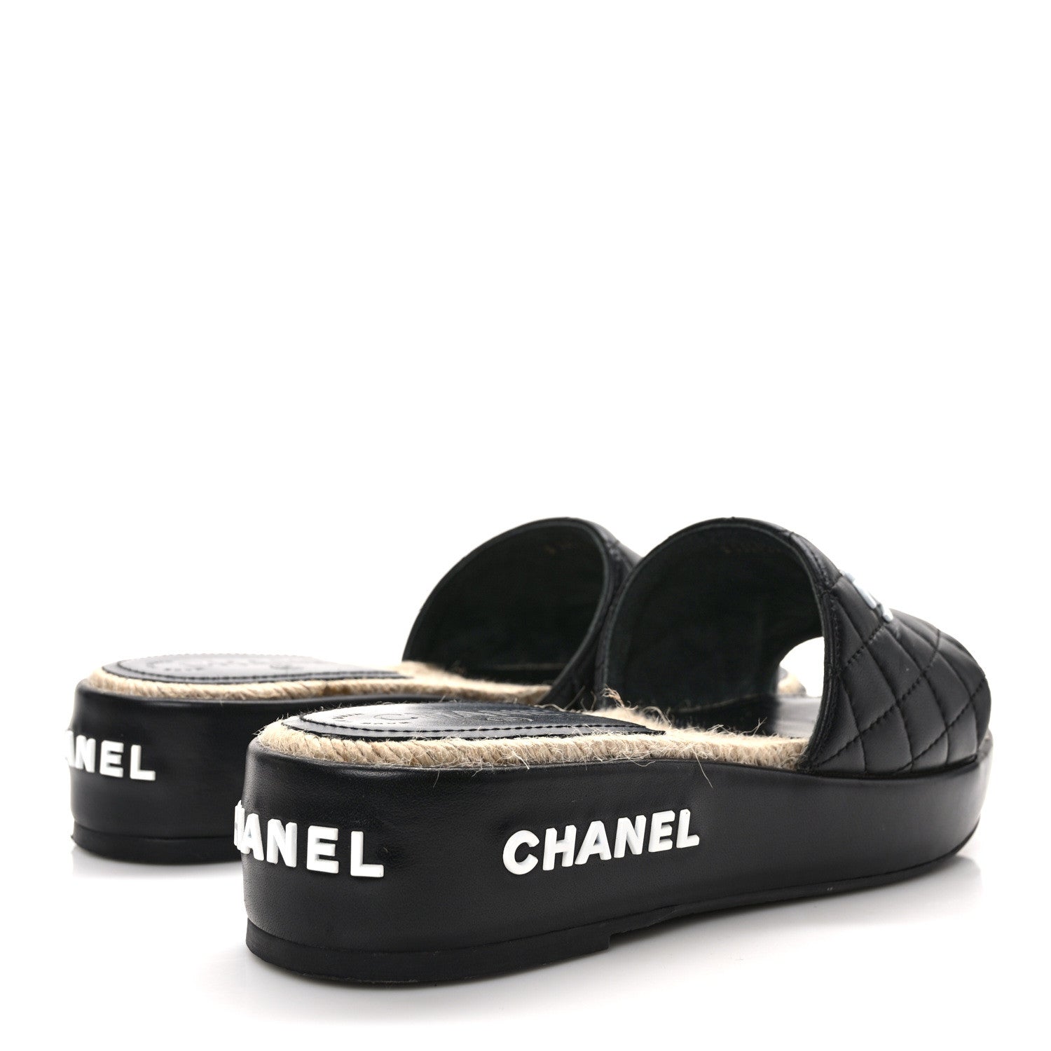 Chanel Lambskin Quilted CC Espadrille Slip On Sandals 37 Black 4 of 10