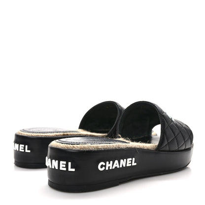 Chanel Lambskin Quilted CC Espadrille Slip On Sandals 37 Black 4 of 10