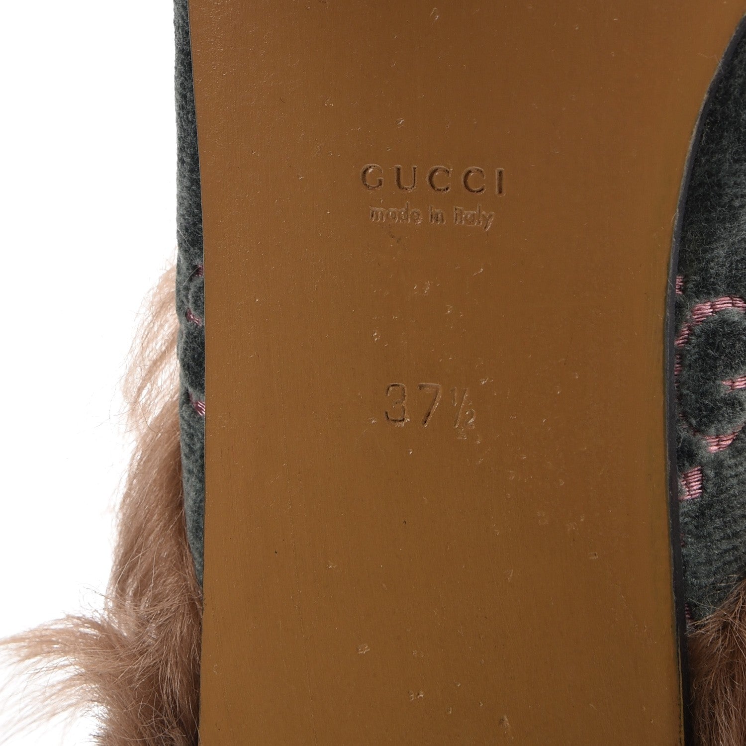Gucci Velvet GG Monogram Fur Womens Princetown Slippers 37.5 Avio Dusty Pink 6 of 8