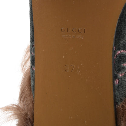 Gucci Velvet GG Monogram Fur Womens Princetown Slippers 37.5 Avio Dusty Pink 6 of 8