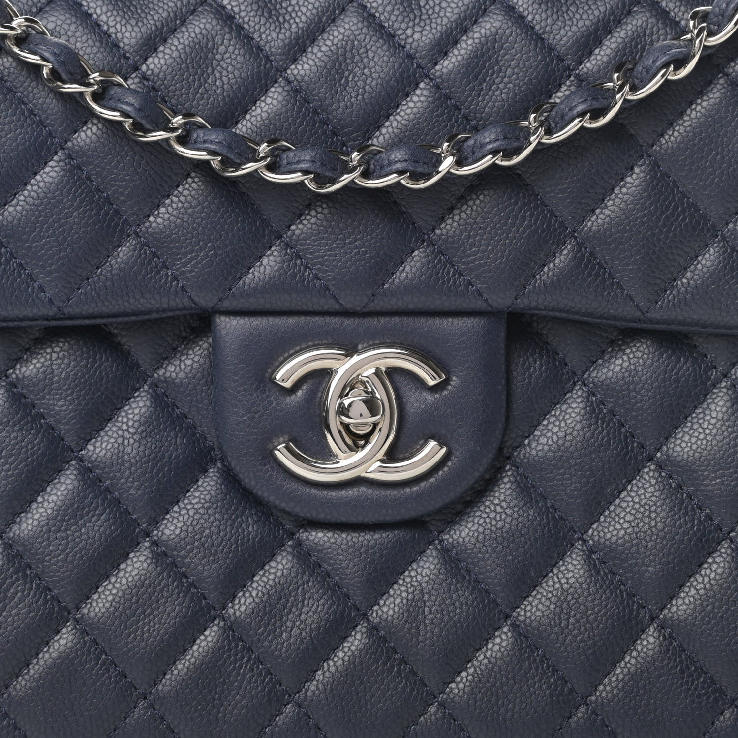 Chanel Washed Caviar Quilted Maxi Single Flap Dark Navy Blue 8 of 14