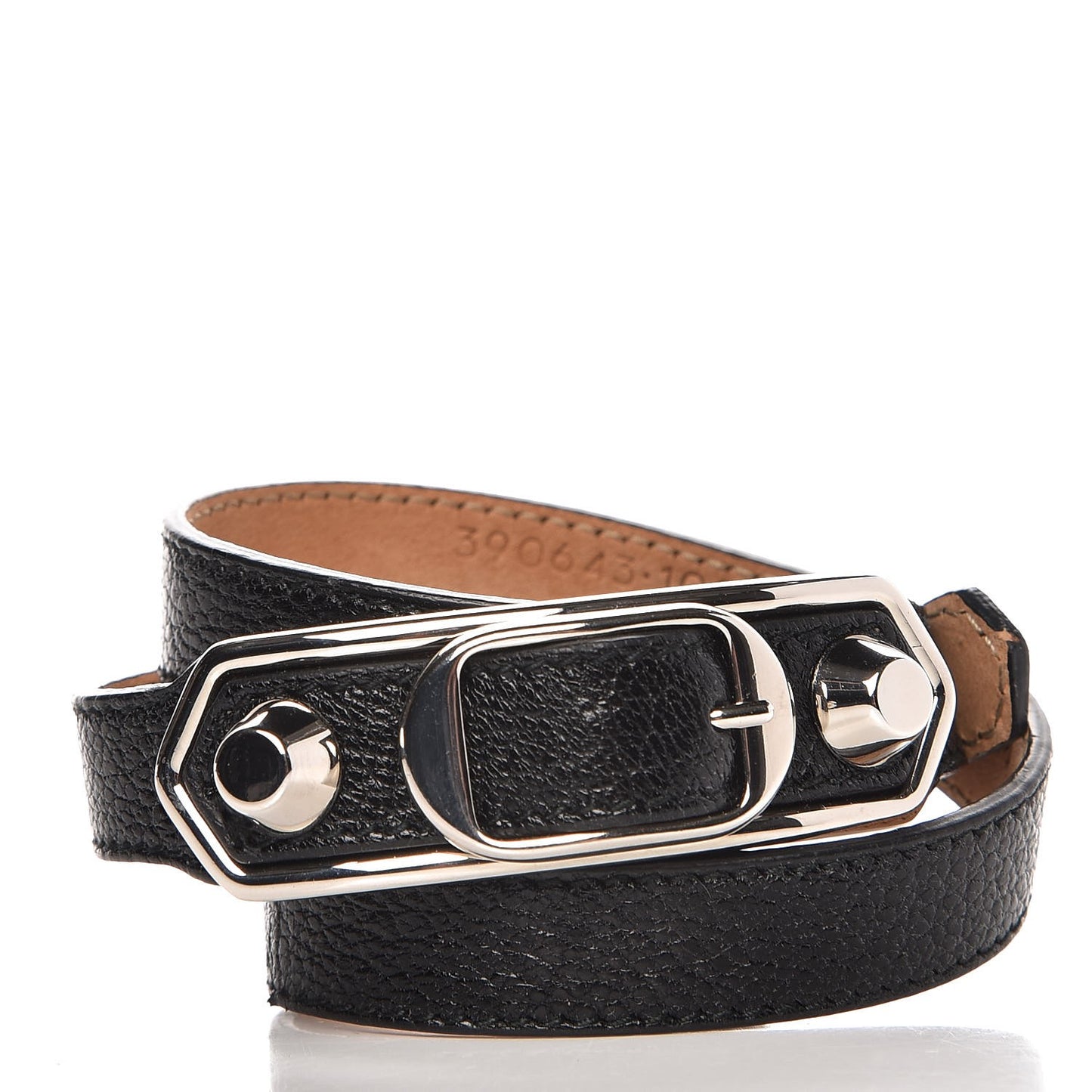 Chevre Hamilton Silver Metallic Edge Hardware Triple Tour M Bracelet Black