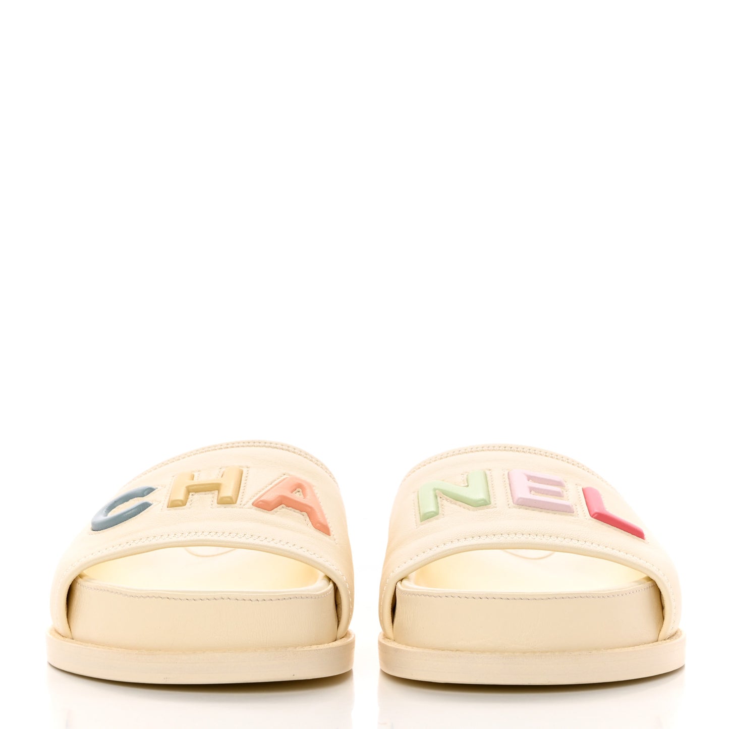Lambskin Cha-Nel Mule Sandals 39 Ivory Multicolor
