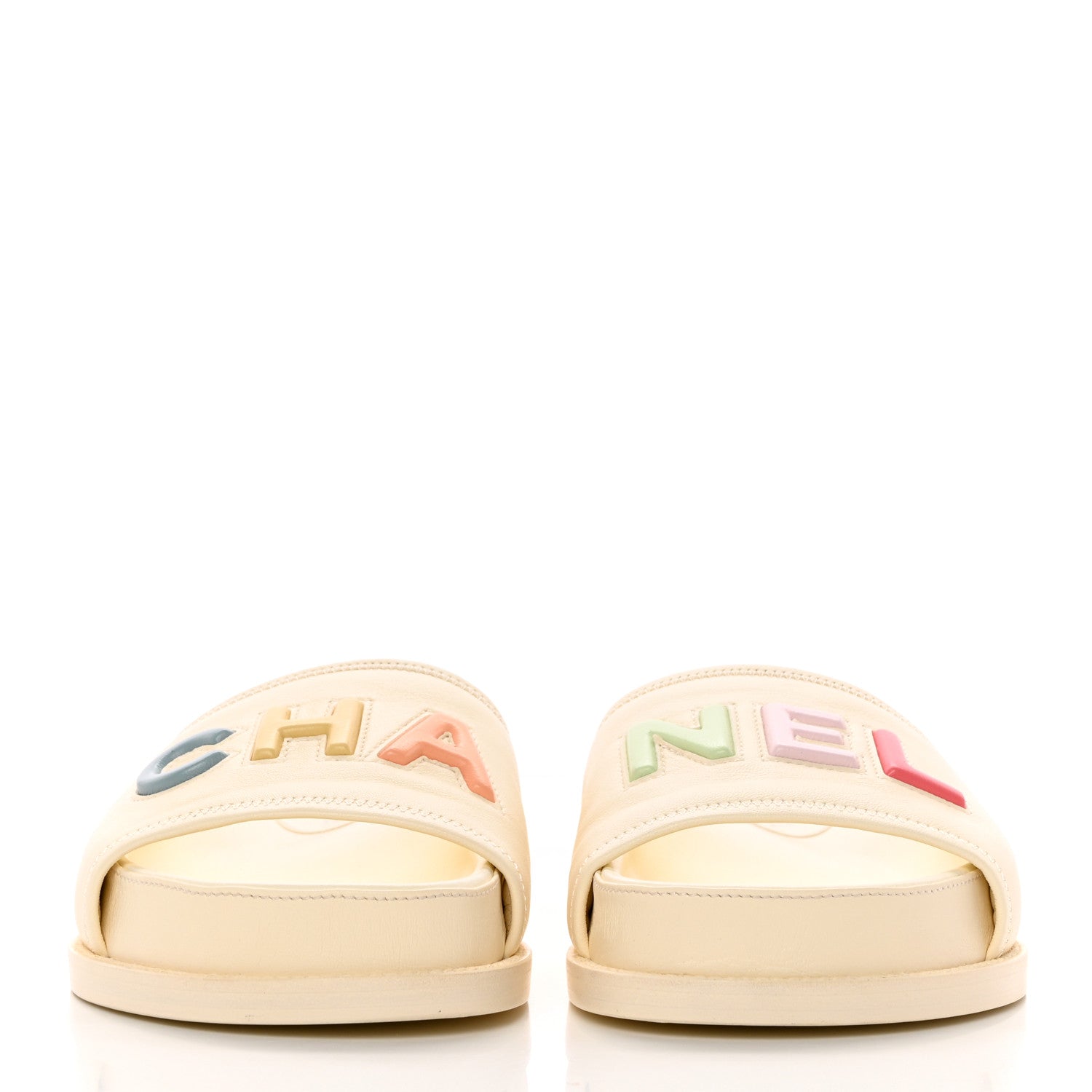 Chanel Lambskin Cha-Nel Mule Sandals 39 Ivory Multicolor 2 of 11