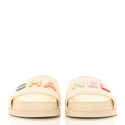 Chanel Lambskin Cha-Nel Mule Sandals 39 Ivory Multicolor 2 of 11