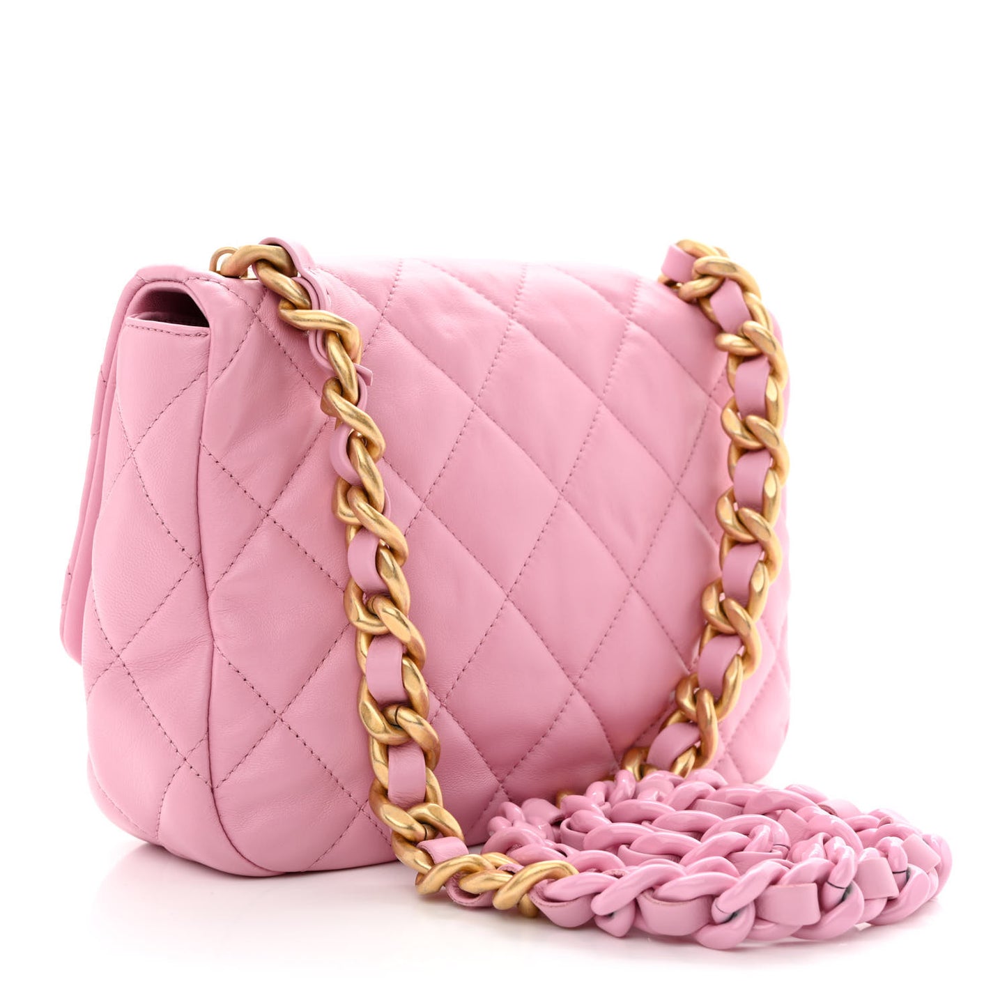 Lambskin Quilted Small Lacquered Chain Flap Pink