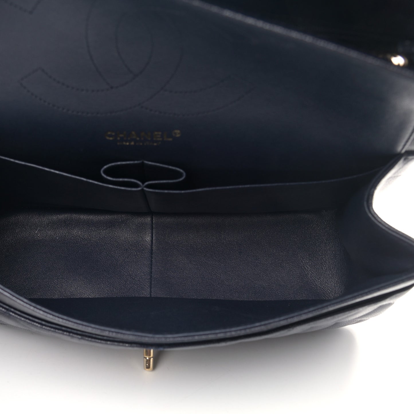 Caviar Quilted Jumbo Double Flap Navy Blue