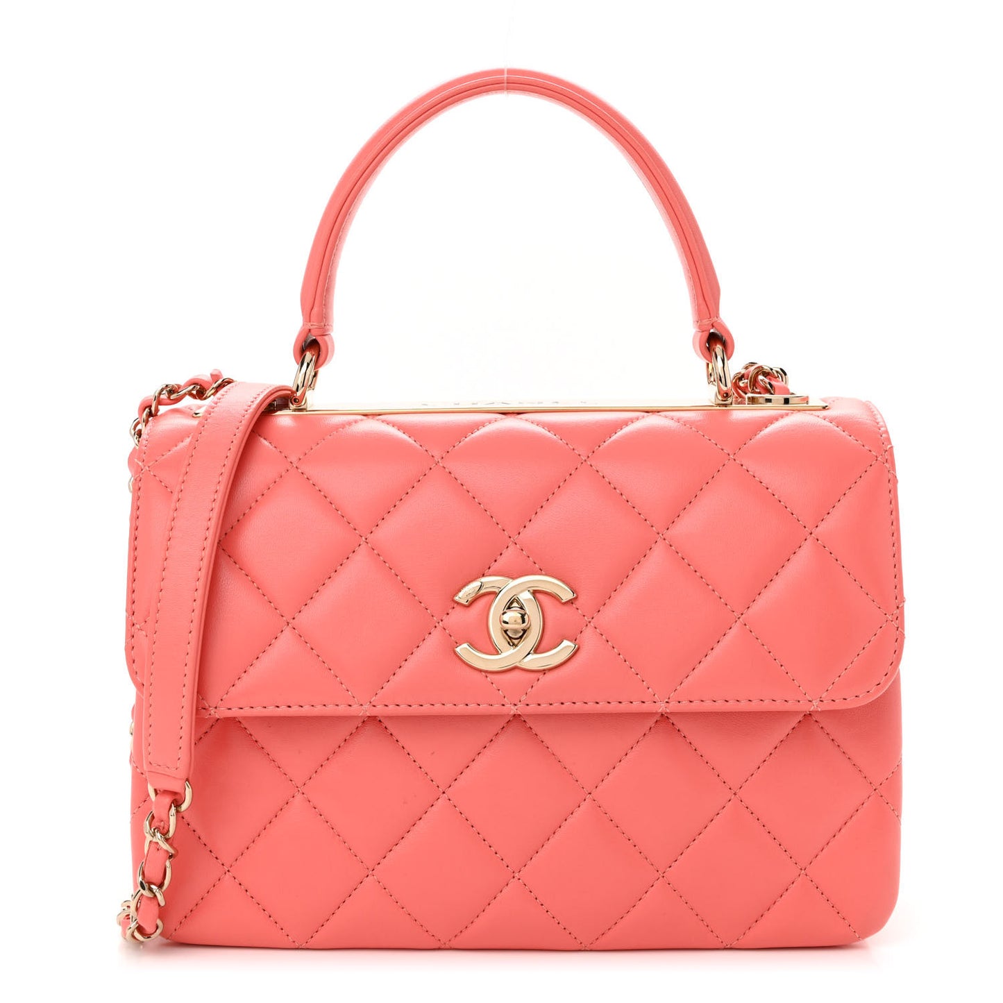 Lambskin Quilted Small Trendy Chain CC Flap Dual Handle Bag Coral