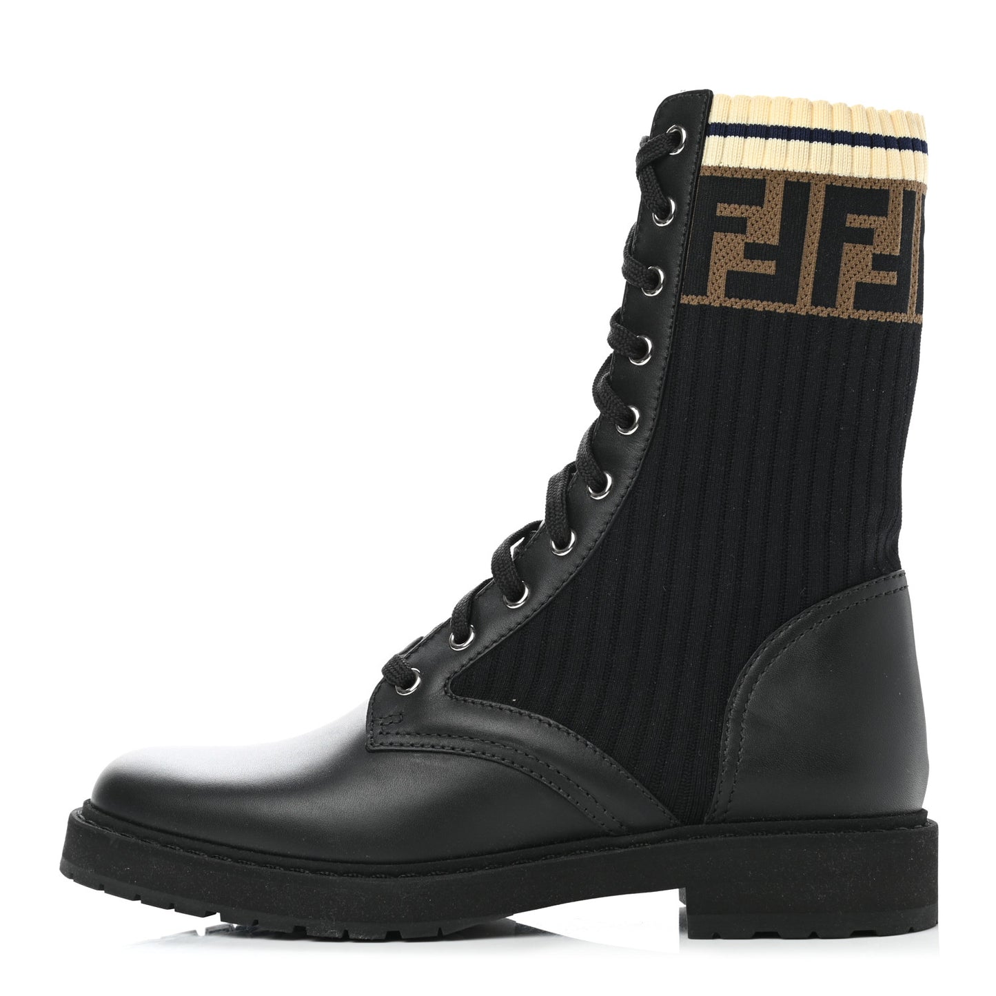 Calfskin Stretch Fabric Rockoko Biker Boots 38 Tobacco Black Marino
