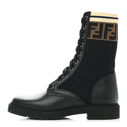 Fendi Calfskin Stretch Fabric Rockoko Biker Boots 38 Tobacco Black Marino 1 of 11