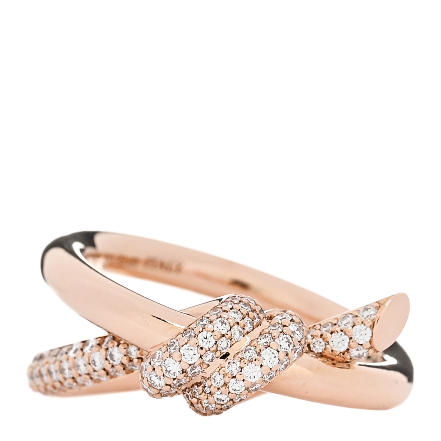 18K Rose Gold Diamond Knot Double Row Ring 50 5.5