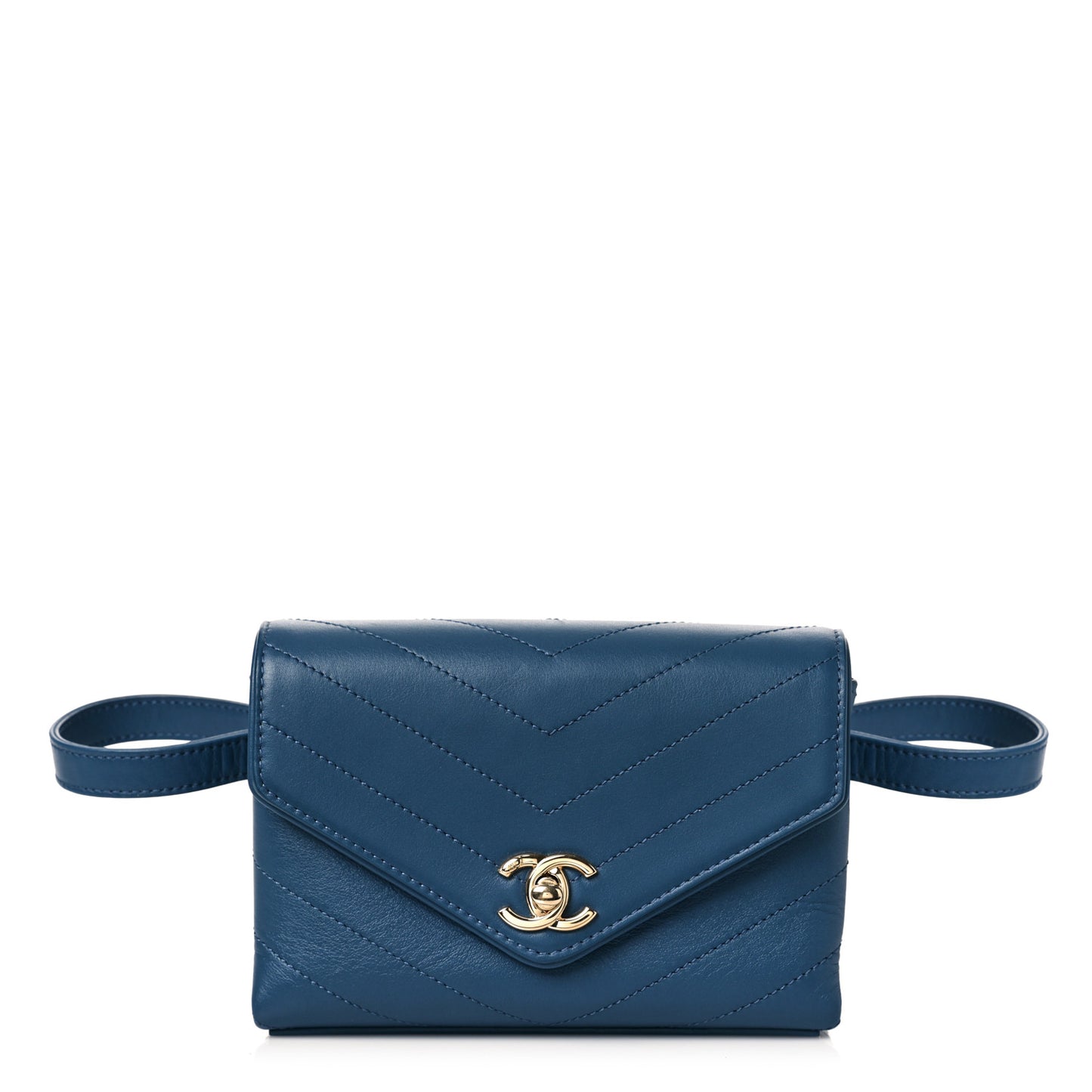 Calfskin Chevron Stitched Coco Waist Bag Blue