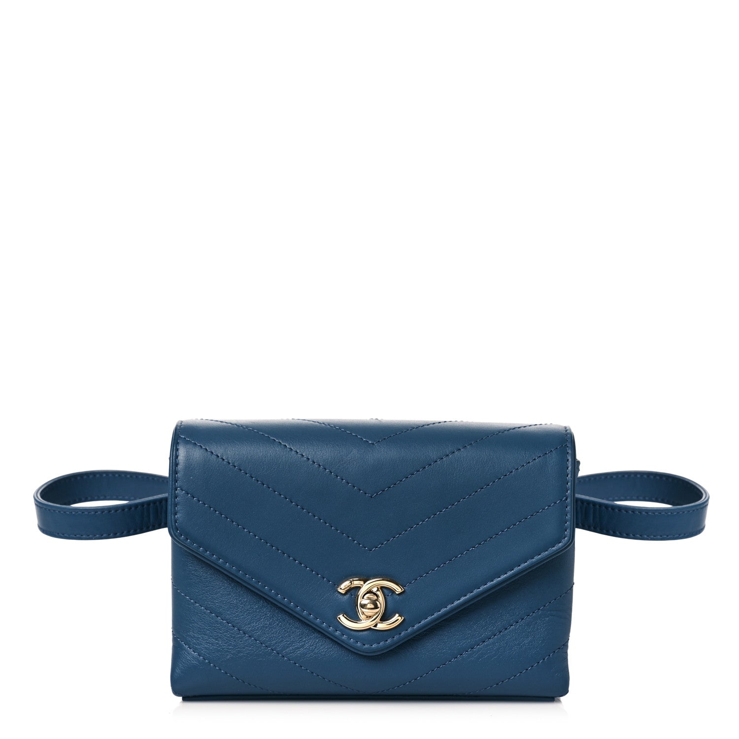Chanel Calfskin Chevron Stitched Coco Waist Bag Blue 1 of 9