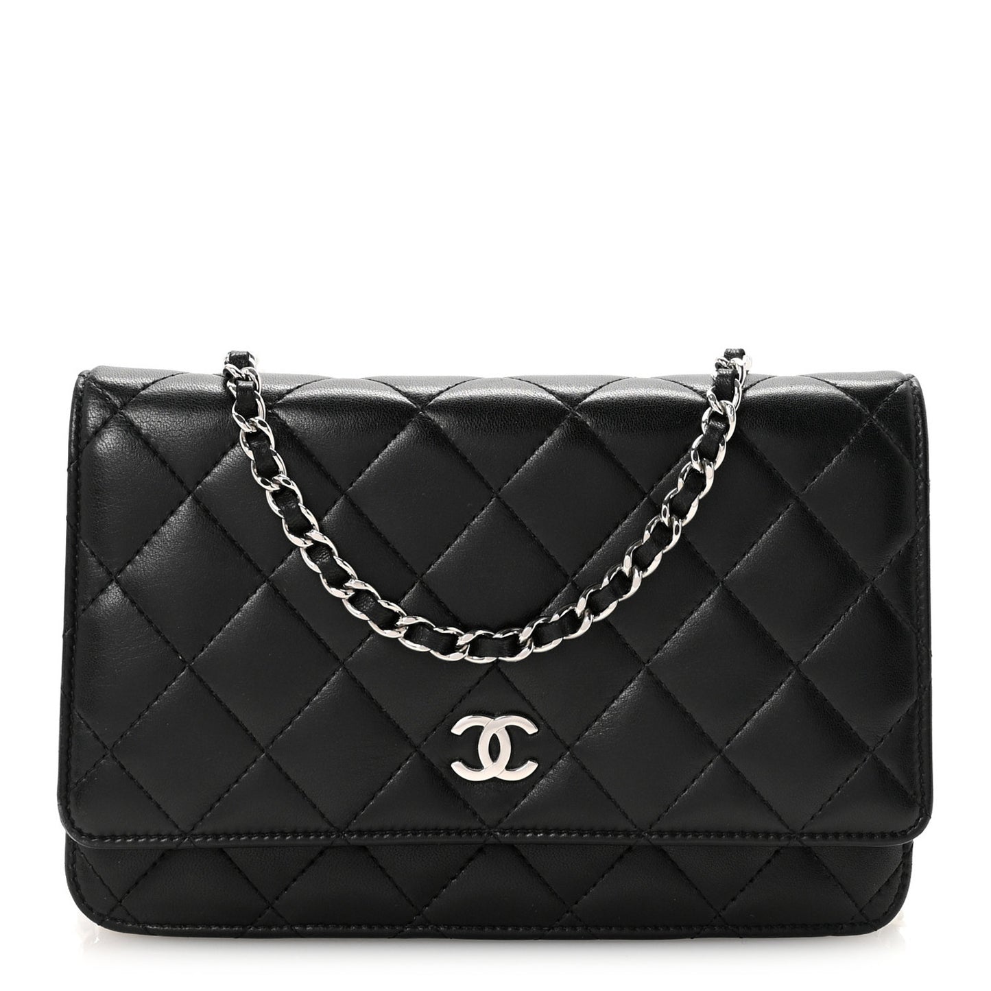Lambskin Quilted Wallet On Chain WOC Black