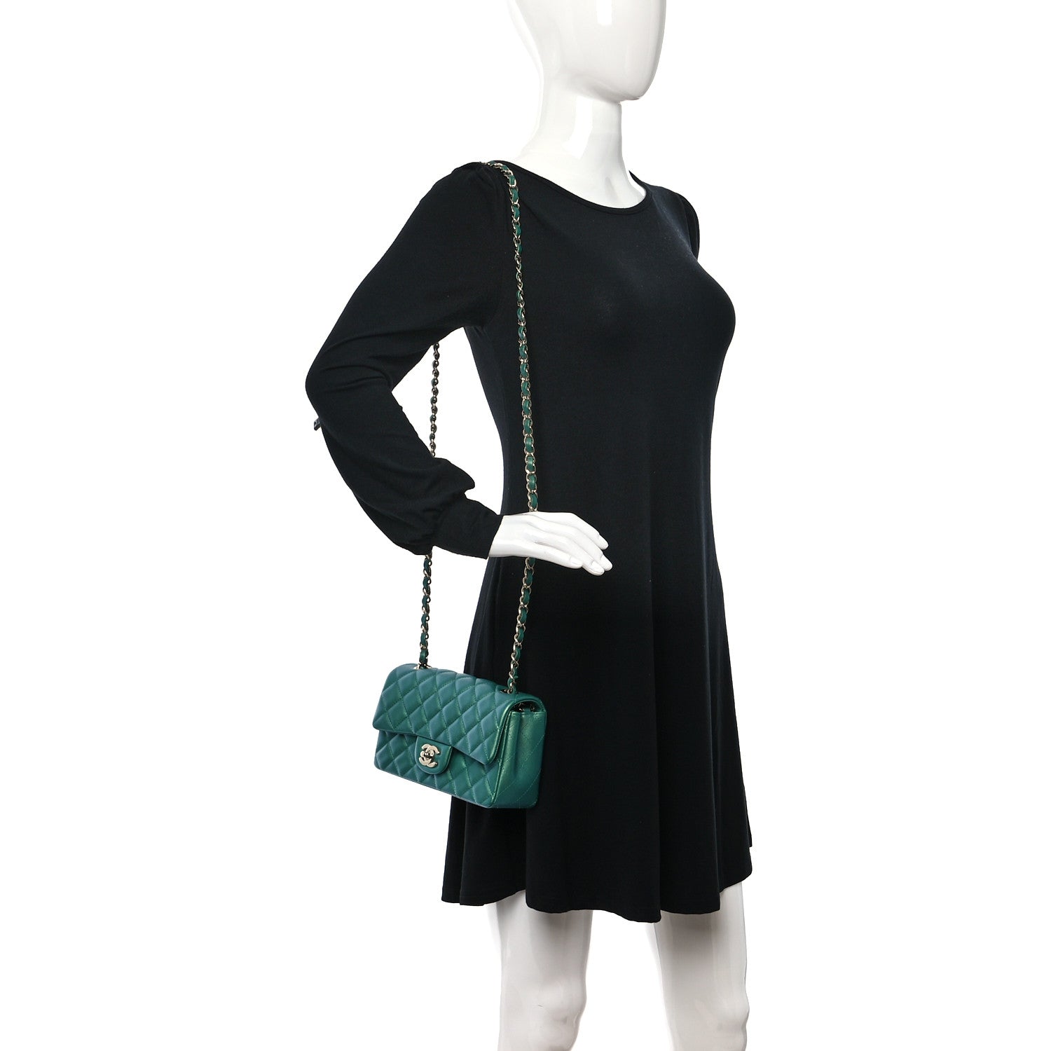 Chanel Iridescent Calfskin Quilted Mini Rectangular Flap Green 2 of 9