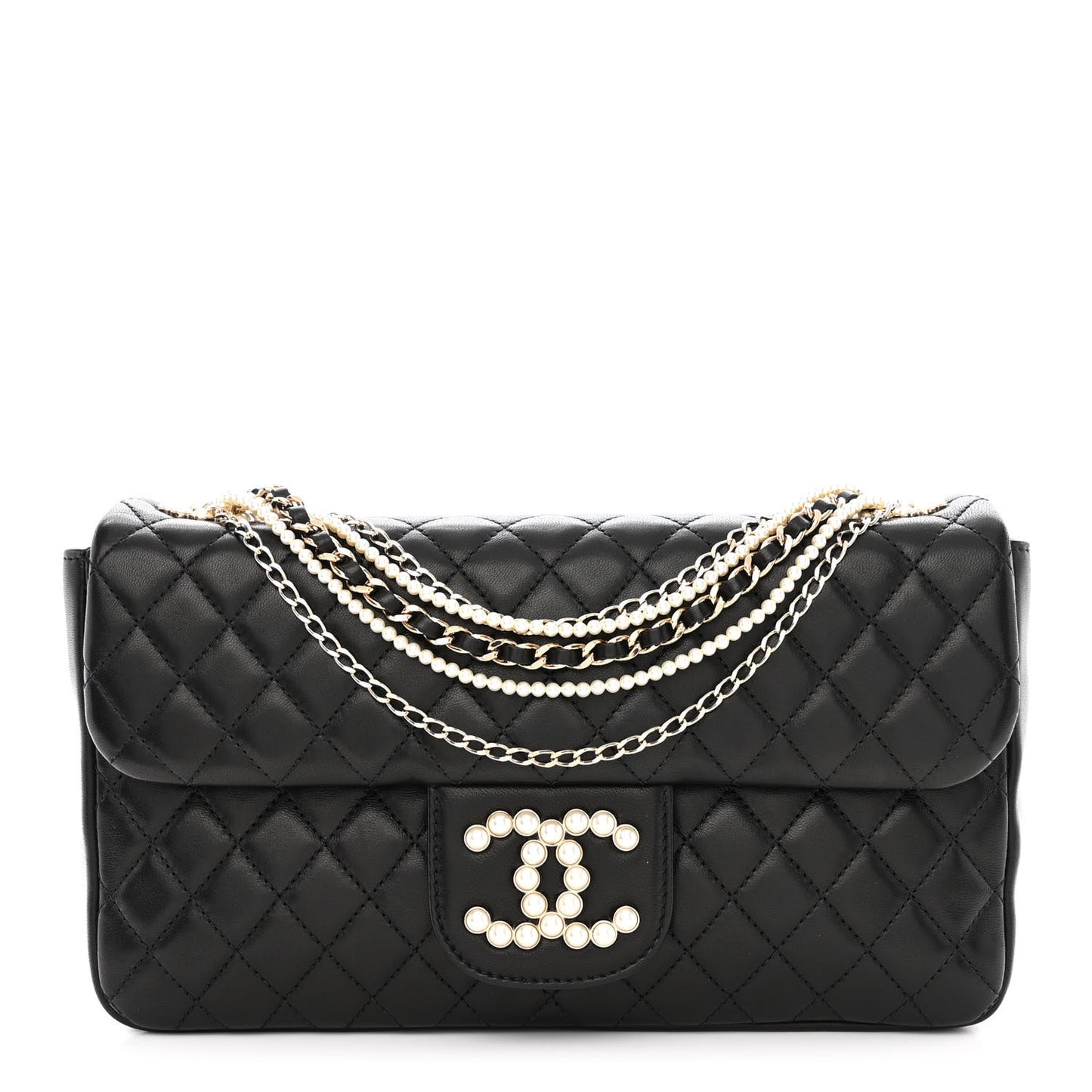 Lambskin Quilted Medium Westminster Pearl Flap Black