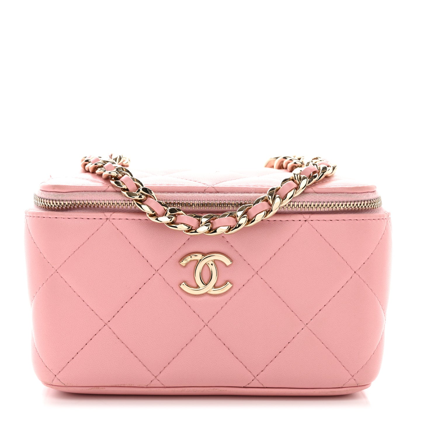 Lambskin Resin Elegant Chain Vanity Case Pink