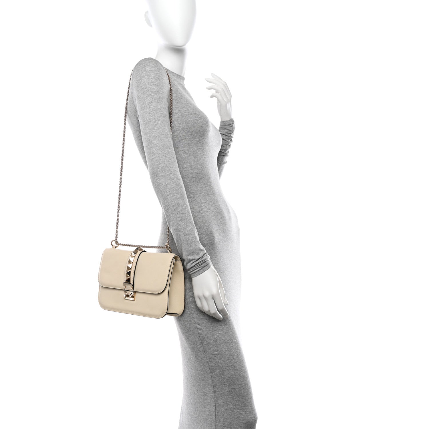 Valentino Garavani Vitello Medium Glam Lock Rockstud Flap Light Ivory 2 of 11