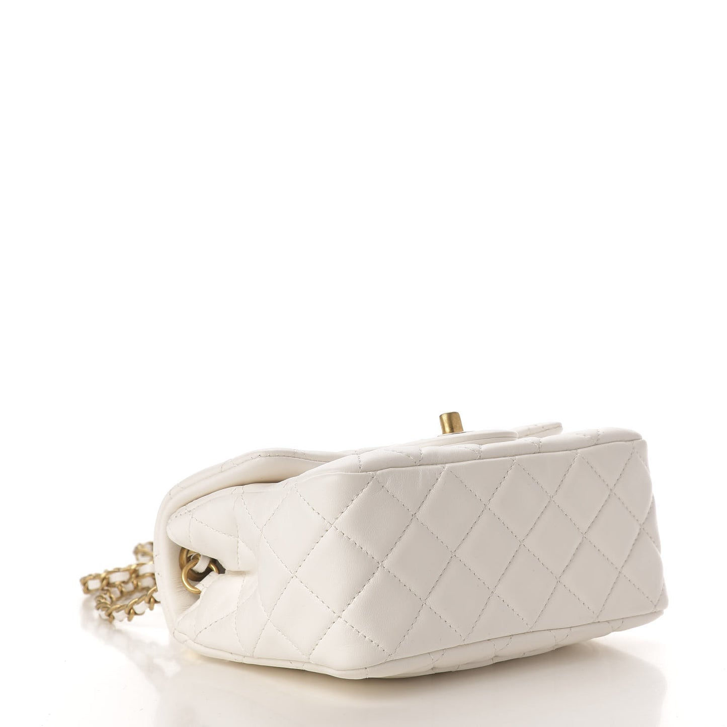Lambskin Quilted Mini Pearl Crush Flap White