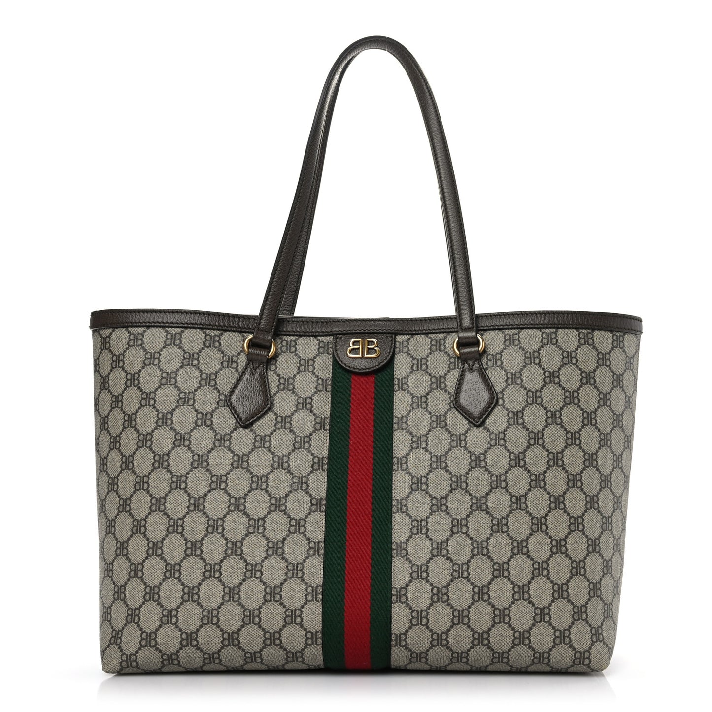 X BALENCIAGA BB Supreme Monogram Web Medium Ophidia Shopping Tote Beige New Acero