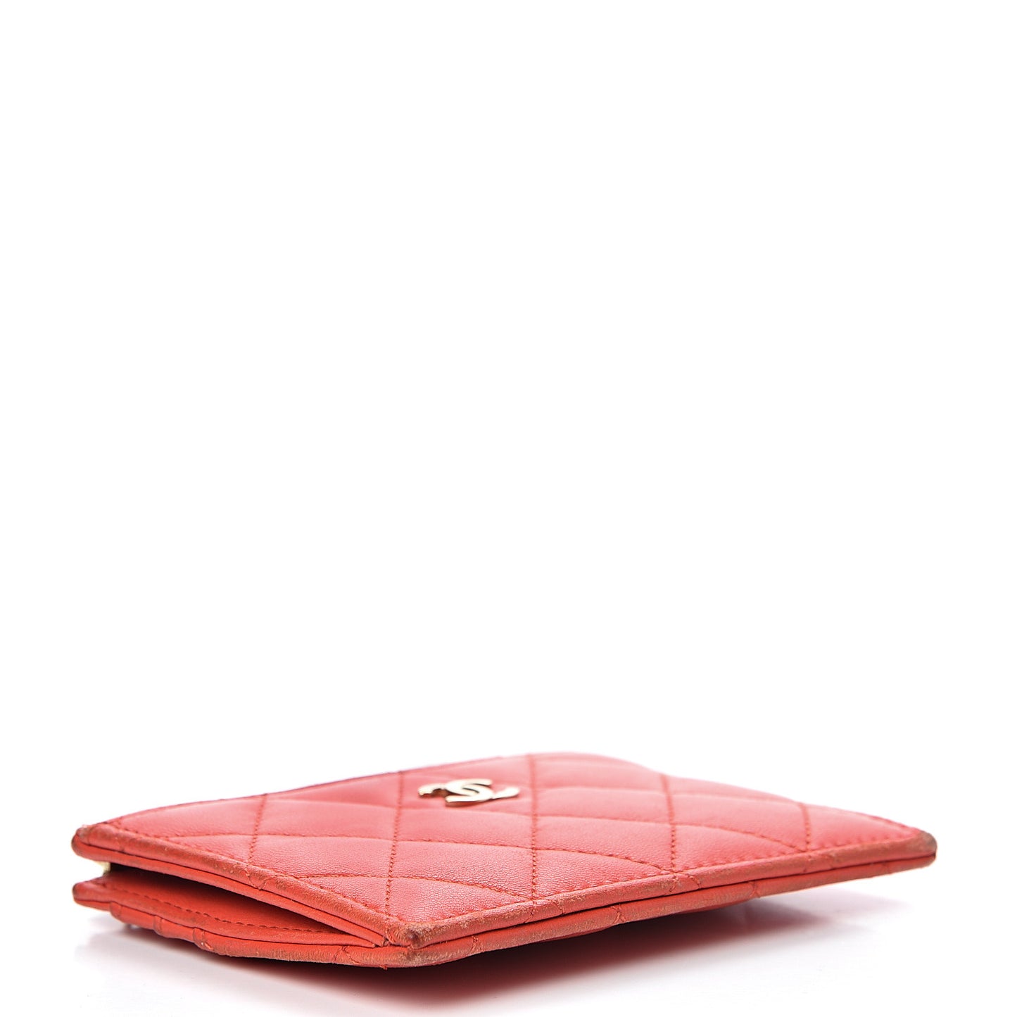 Lambskin Quilted Zip Card Holder Red
